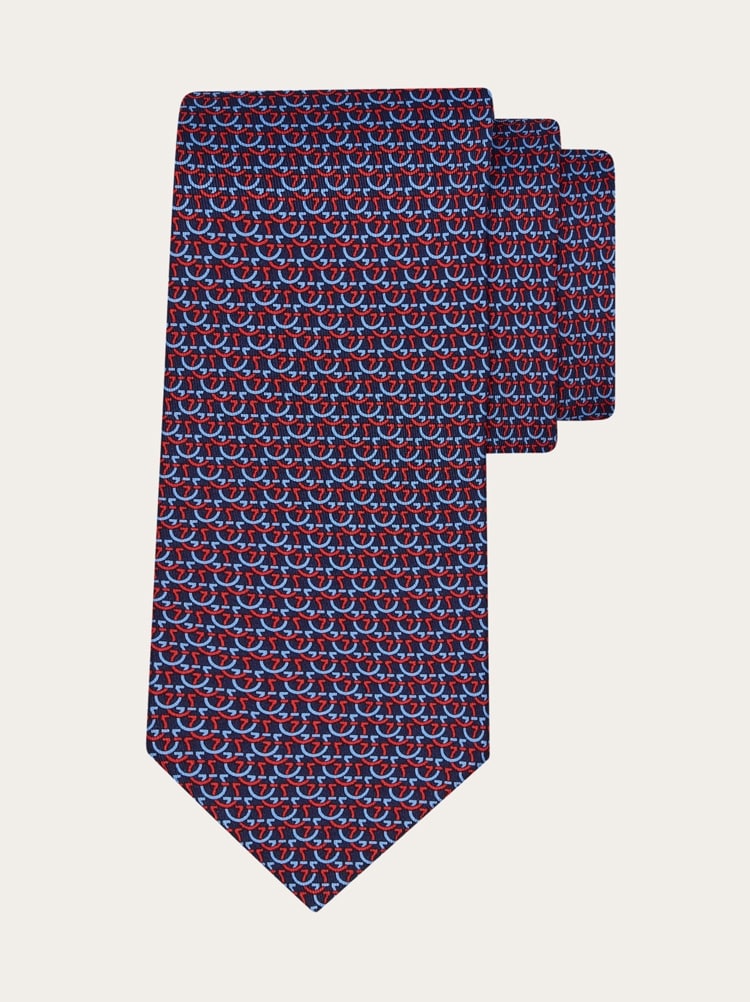 Gancini links print silk tie Gallery image 1