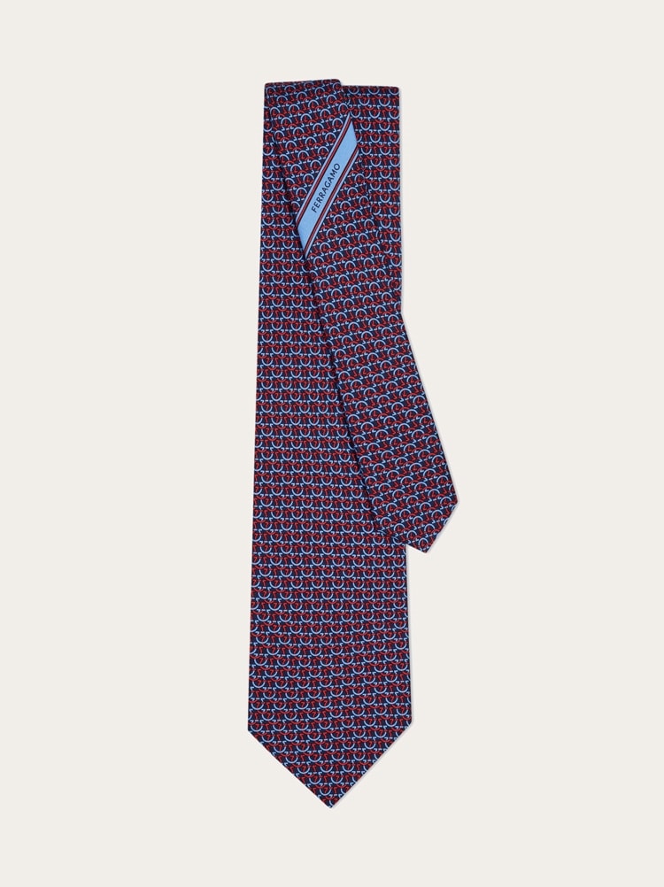 Gancini links print silk tie Gallery image 3