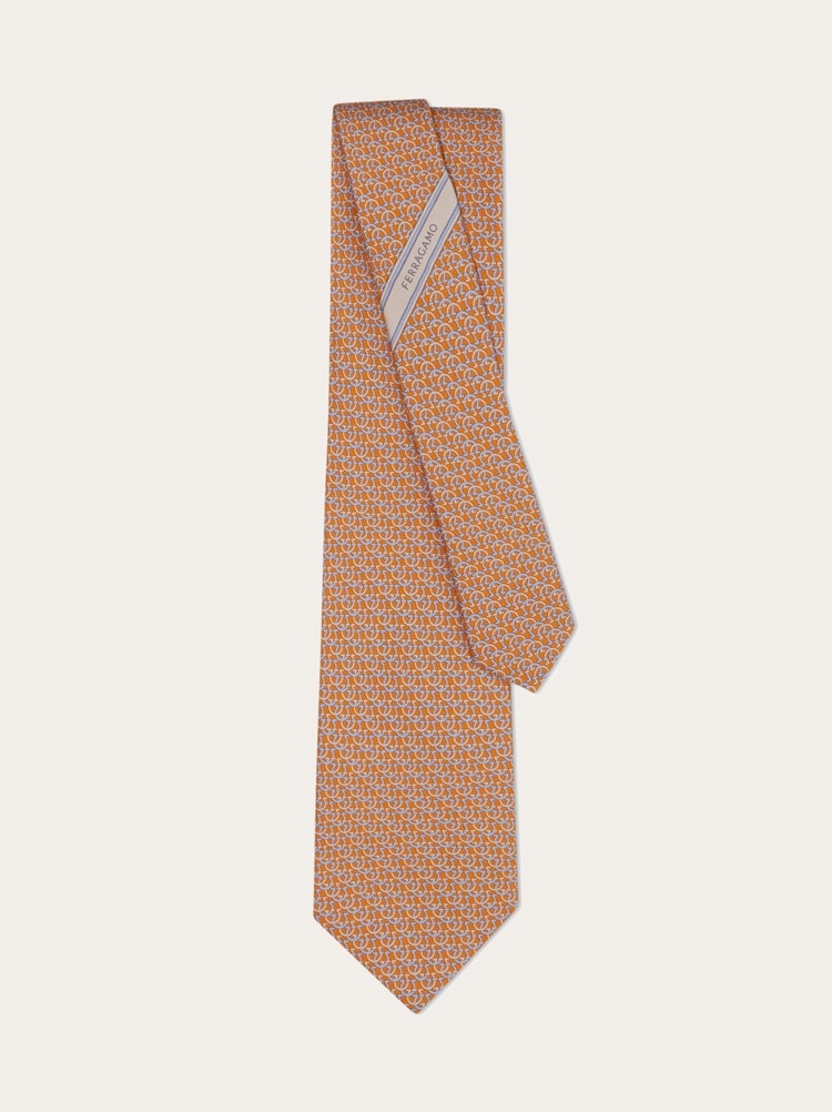 Gancini links print silk tie Gallery image 3