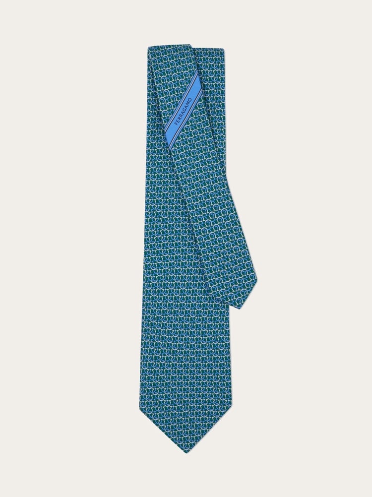 Gancini links print silk tie Gallery image 3