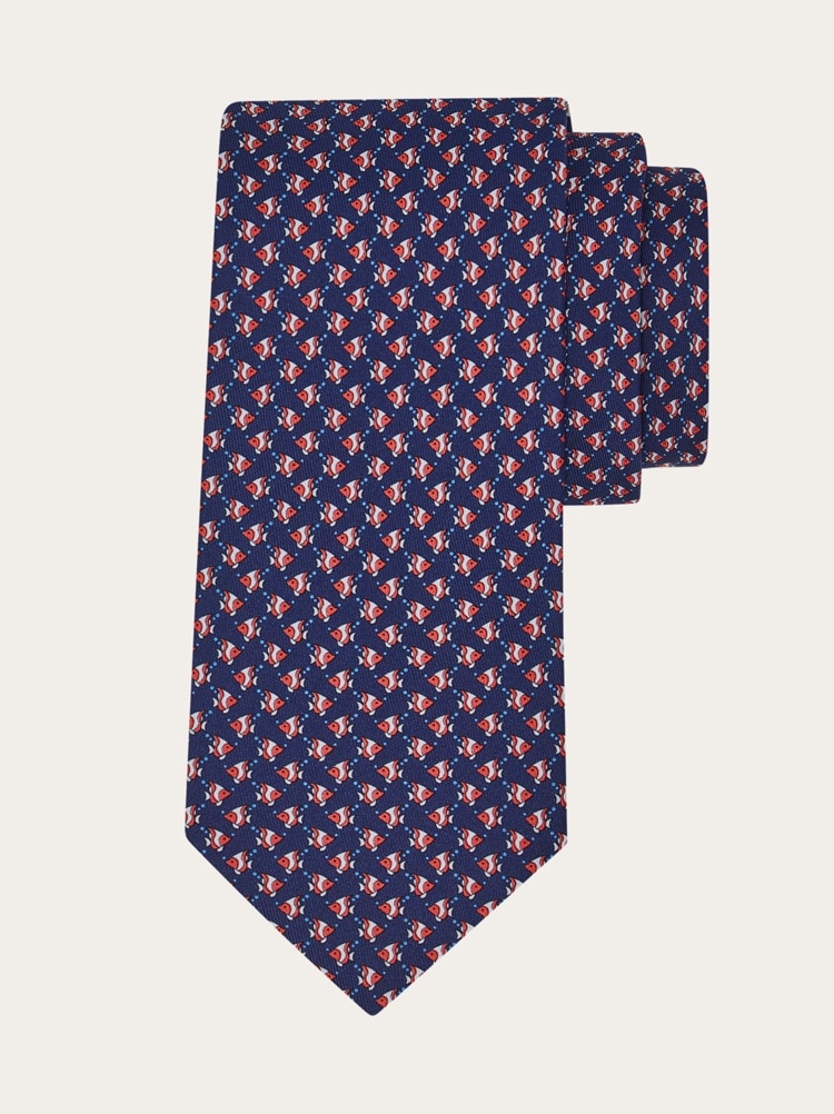 Mini fish print silk tie Gallery image 1