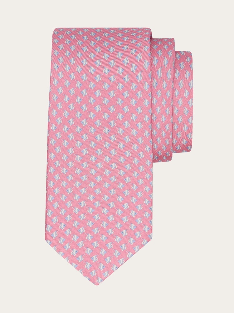 Mini fish print silk tie Gallery image 1