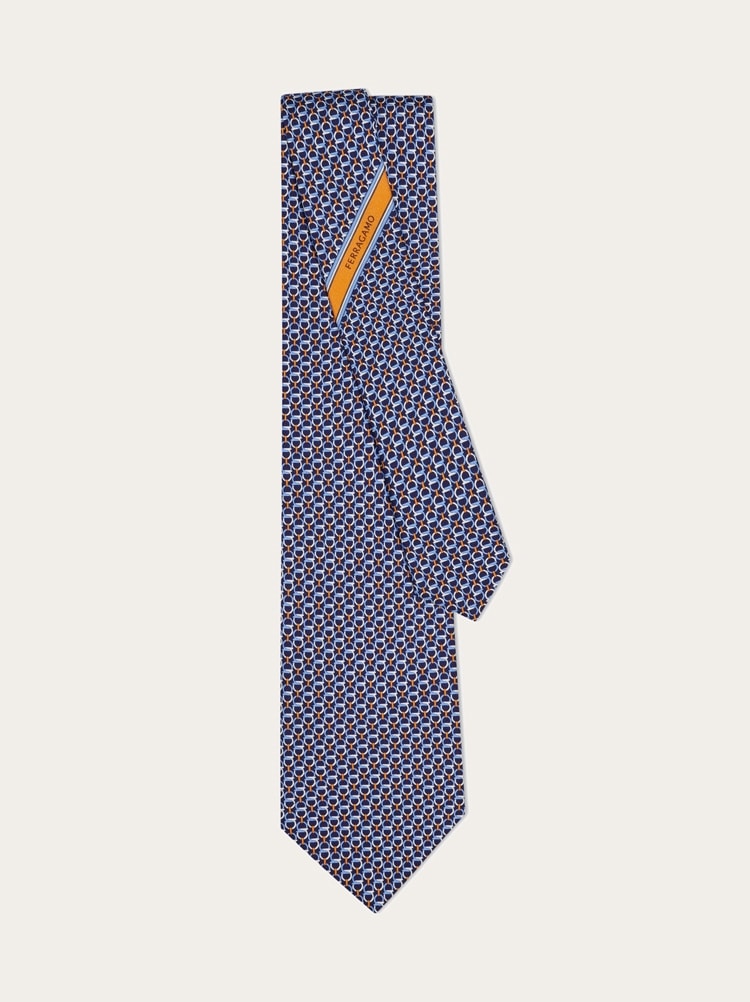 Gancini links print silk tie Gallery image 3