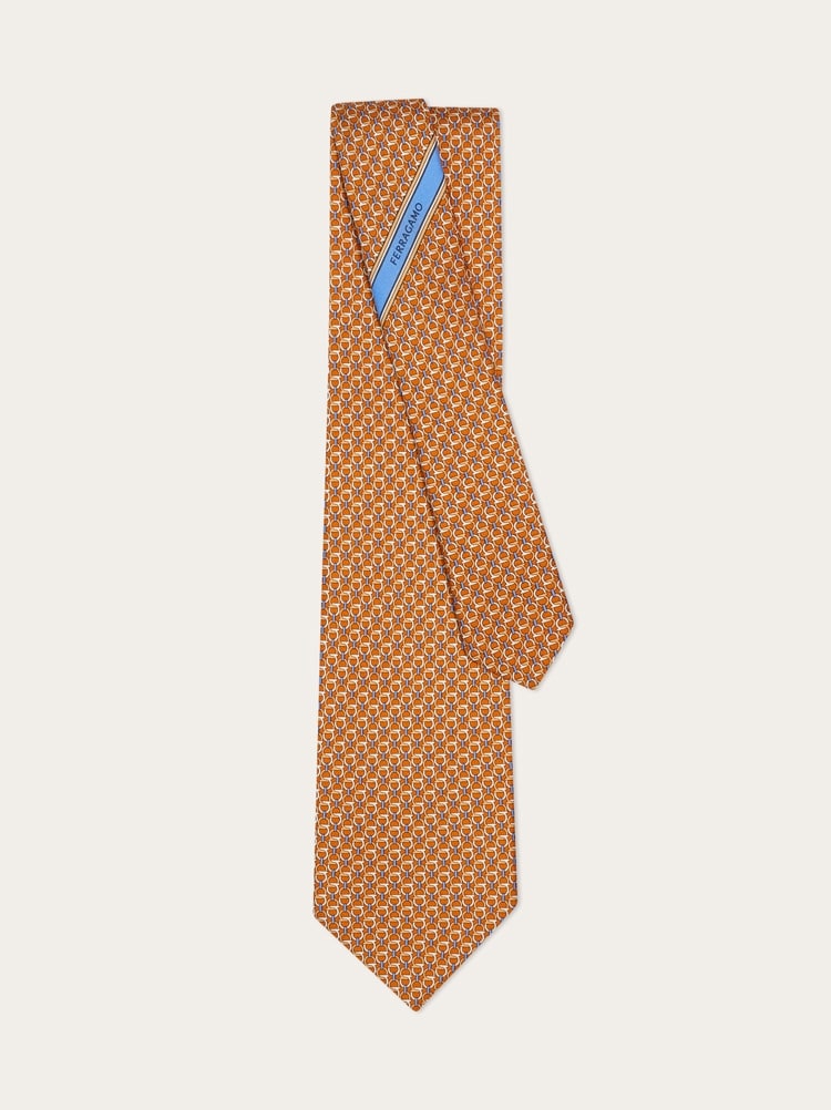Gancini links print silk tie Gallery image 3
