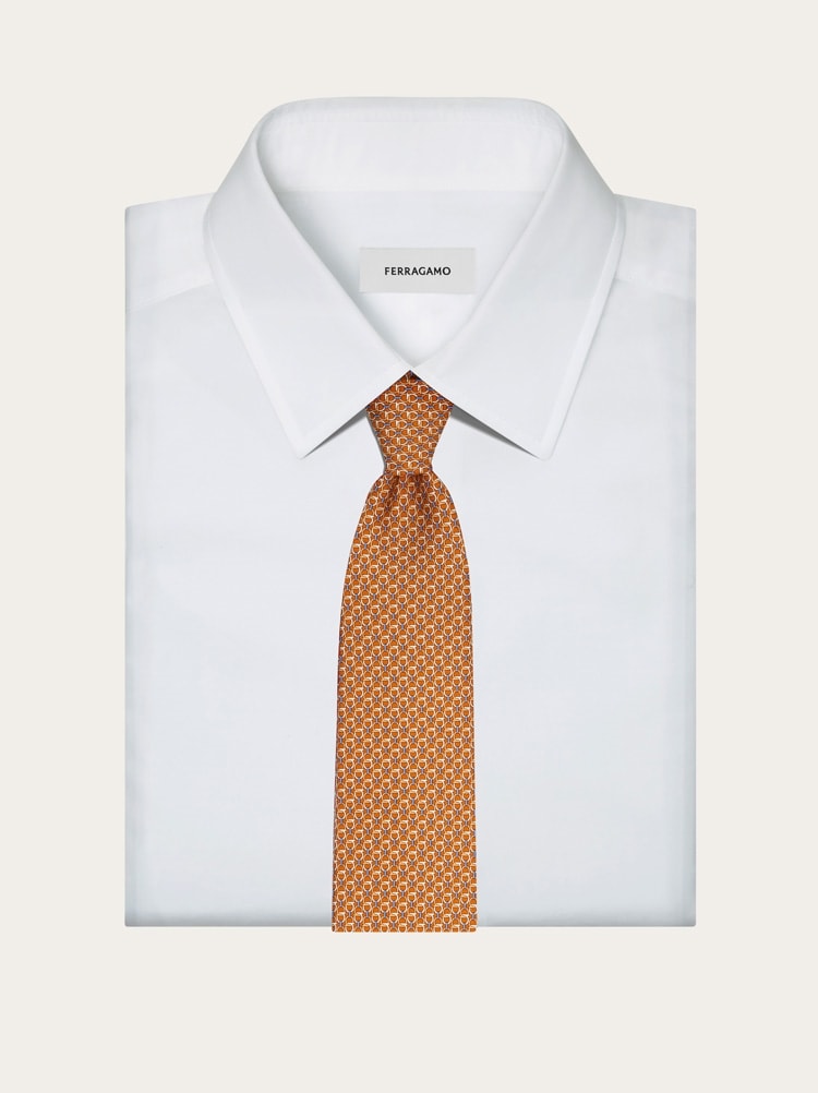 Gancini links print silk tie Gallery image 4
