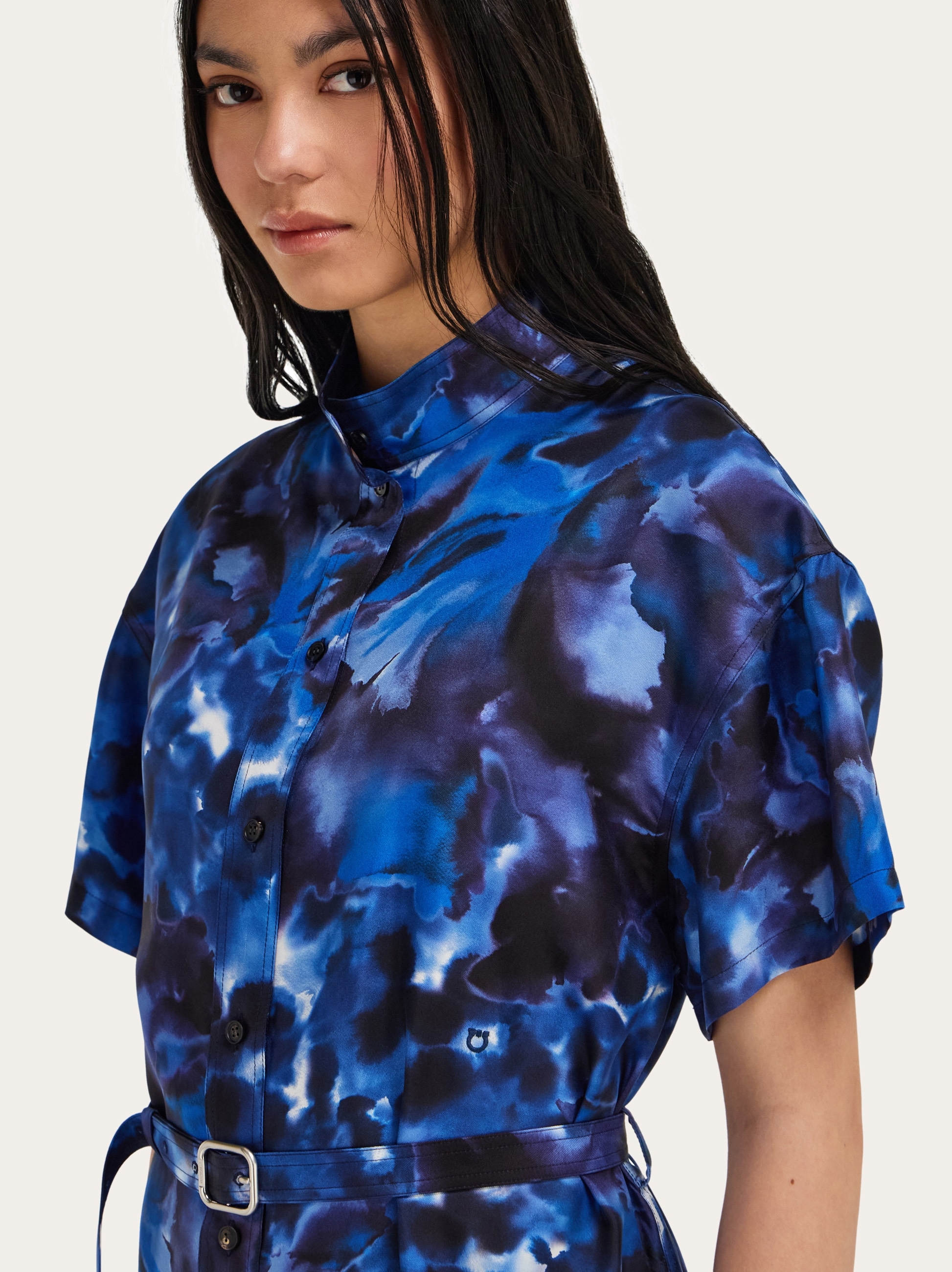 Carnation print silk shirt dress - Women | Ferragamo Carnation print silk shirt dress - Women | Ferragamo