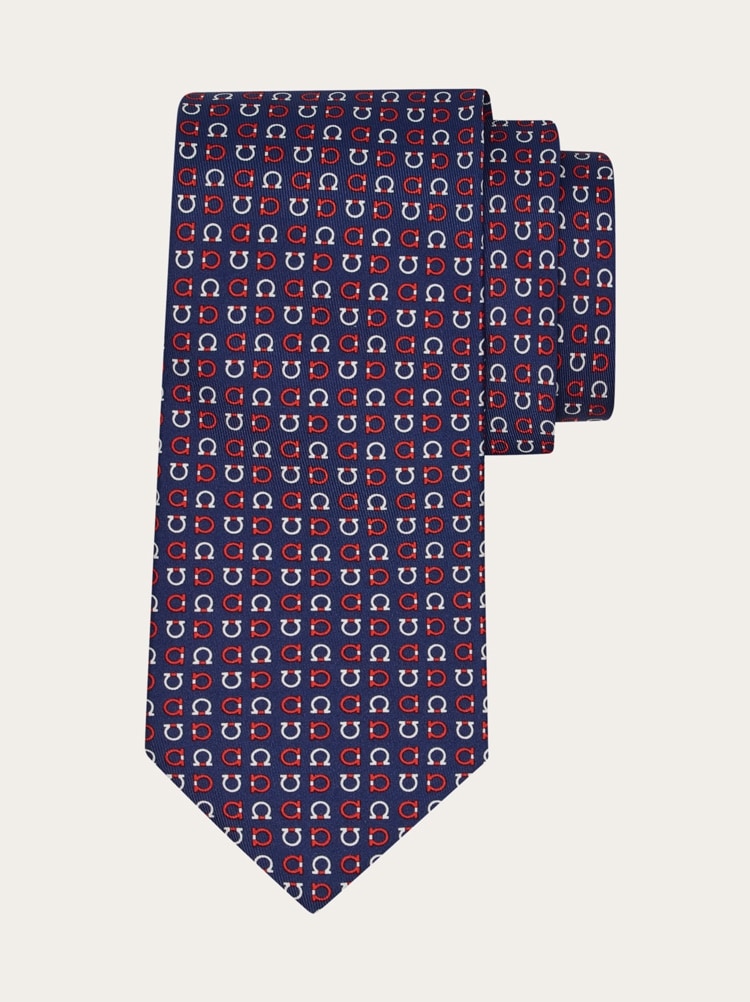 Gancini print silk tie Gallery image 1
