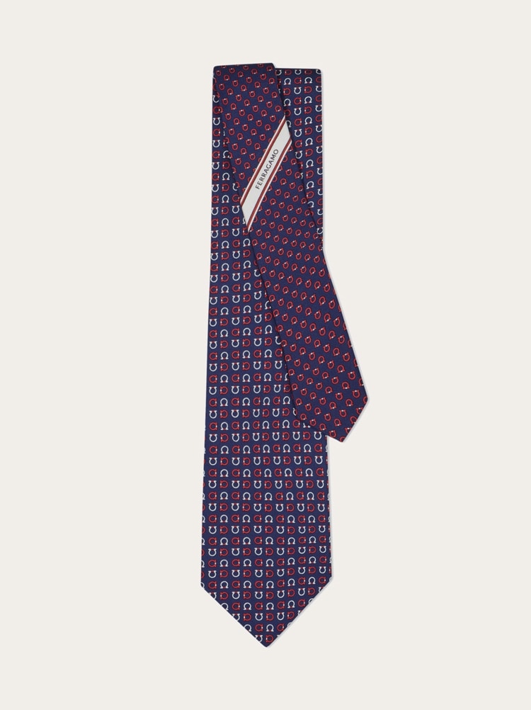 Gancini print silk tie Gallery image 3
