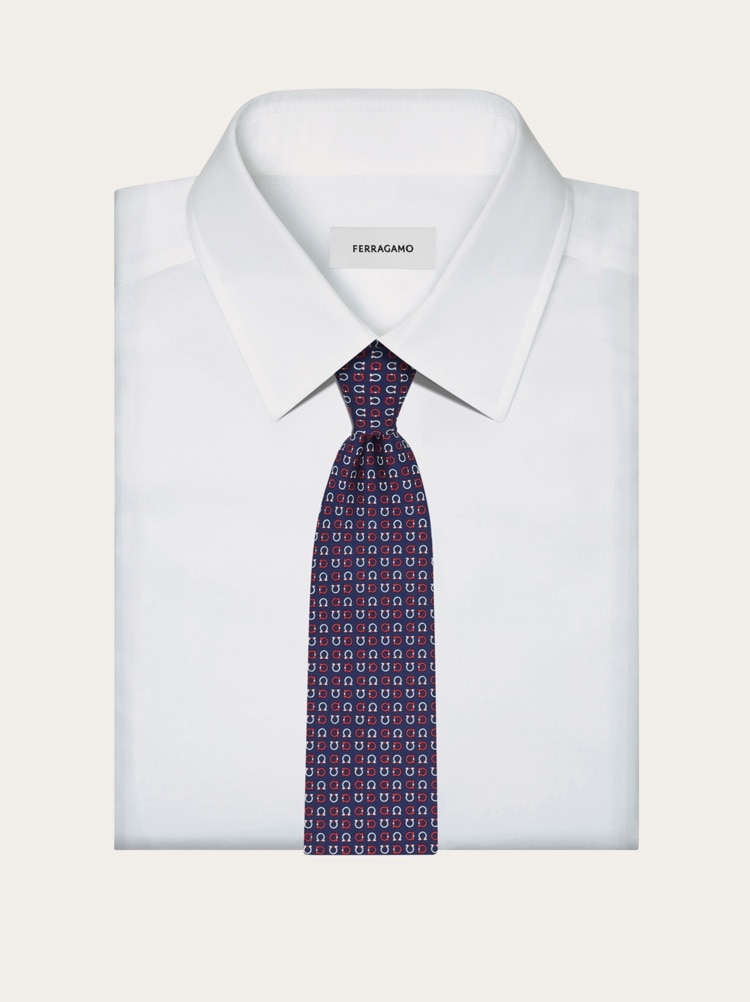 Gancini print silk tie Gallery image 4