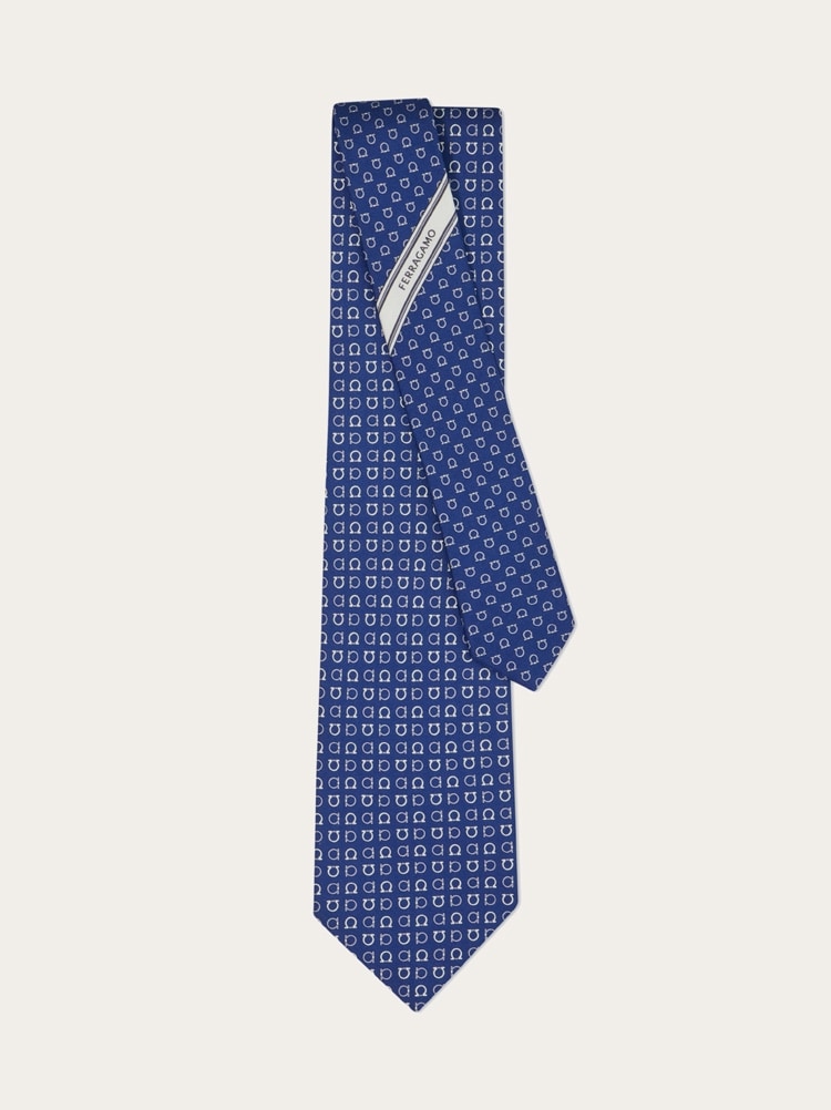 Gancini print silk tie Gallery image 3