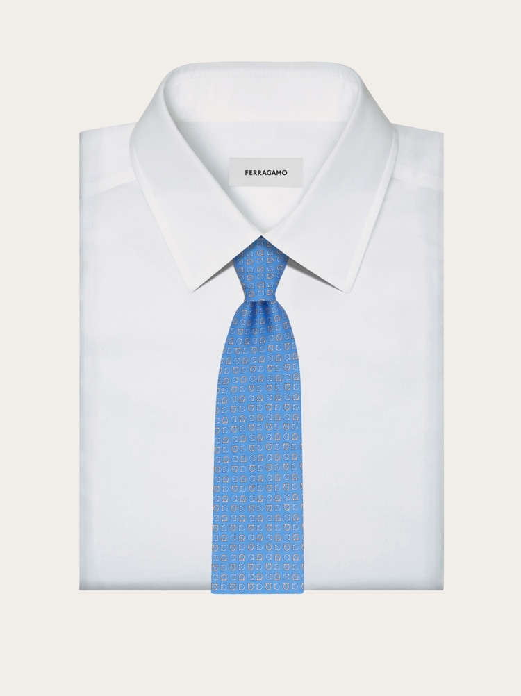 Gancini print silk tie Gallery image 4