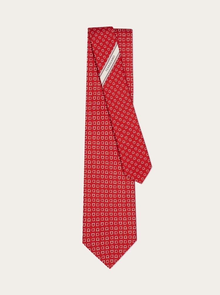 Gancini print silk tie Gallery image 3