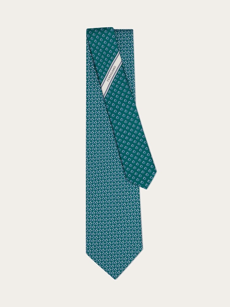 Gancini square print silk tie Gallery image 3