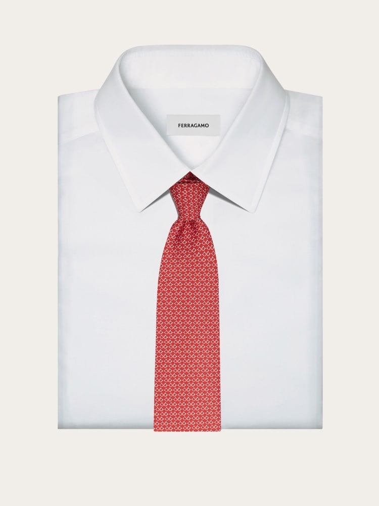 Gancini square print silk tie Gallery image 4