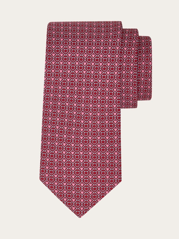 Gancini and Hearts print silk tie Gallery image 1