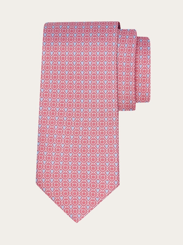 Gancini and Hearts print silk tie Gallery image 1