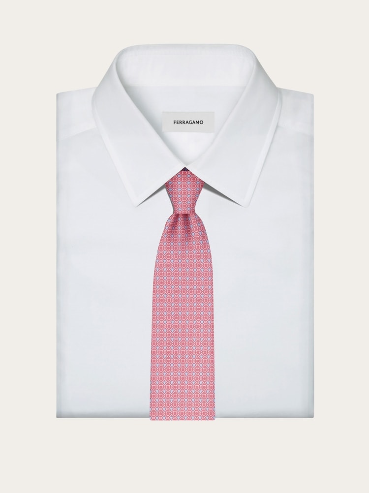 Gancini and Hearts print silk tie Gallery image 4