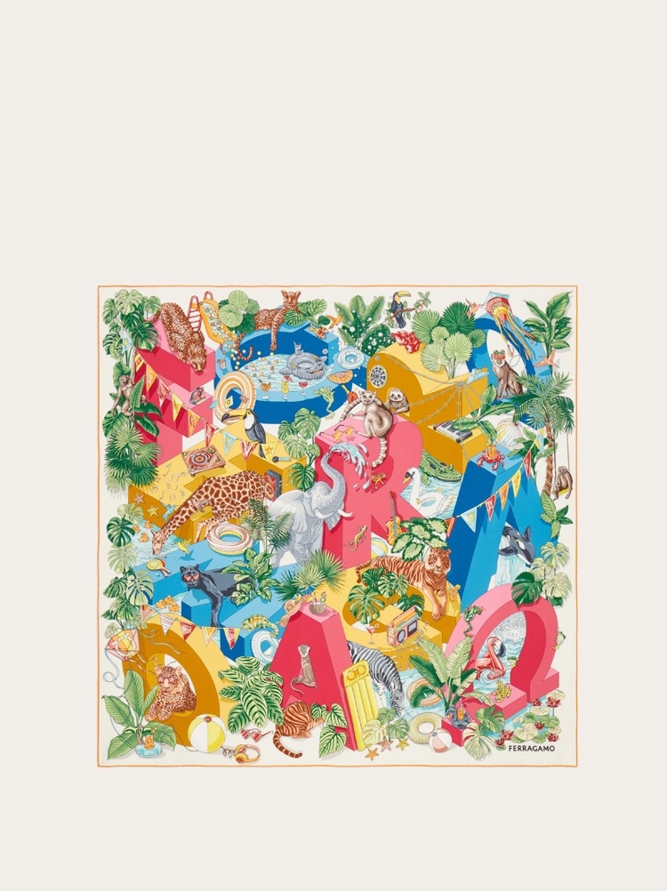 Foulard en soie imprimé Jungle party Gallery image 1