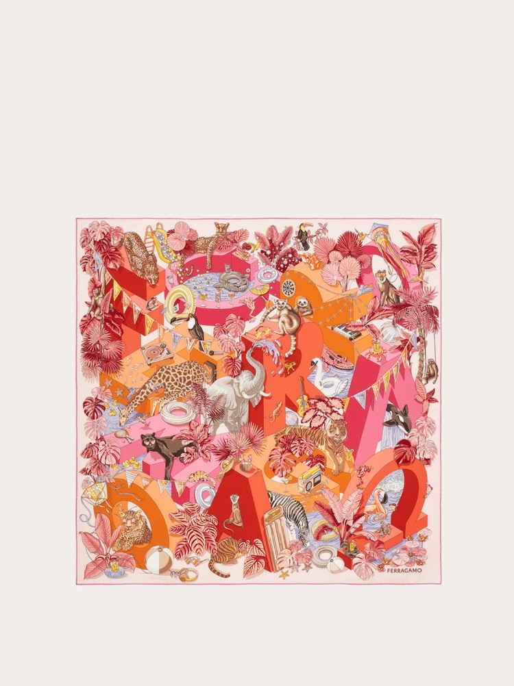 Jungle Party print silk foulard Gallery image 1