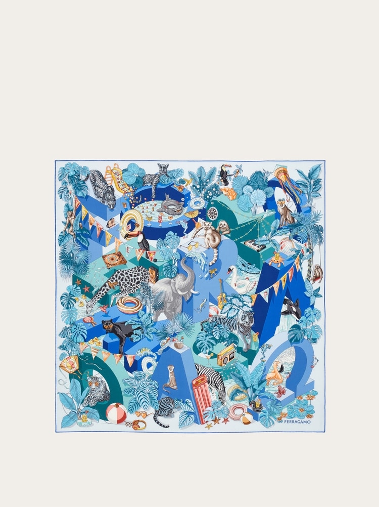 Foulard en soie imprimé Jungle party Gallery image 1