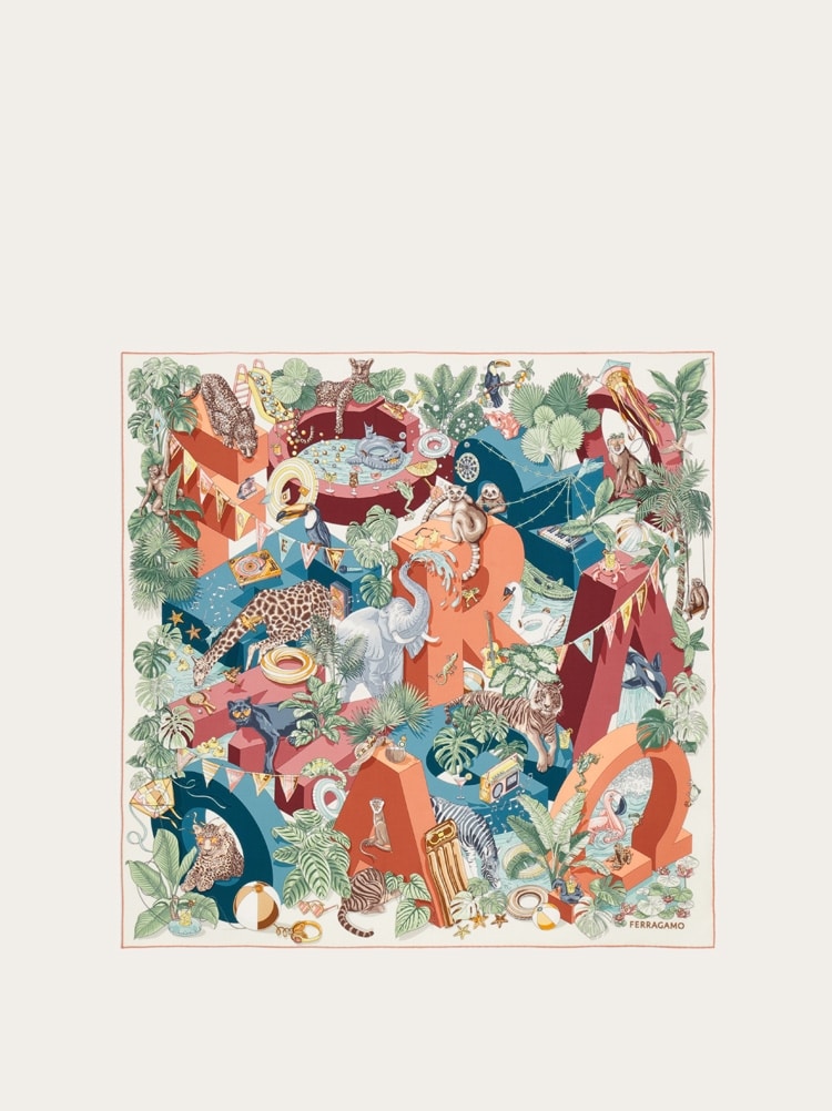 Foulard en soie imprimé Jungle party Gallery image 1