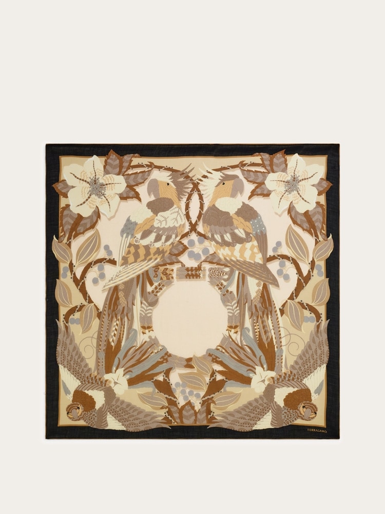 Parrots print cashmere shawl Gallery image 1