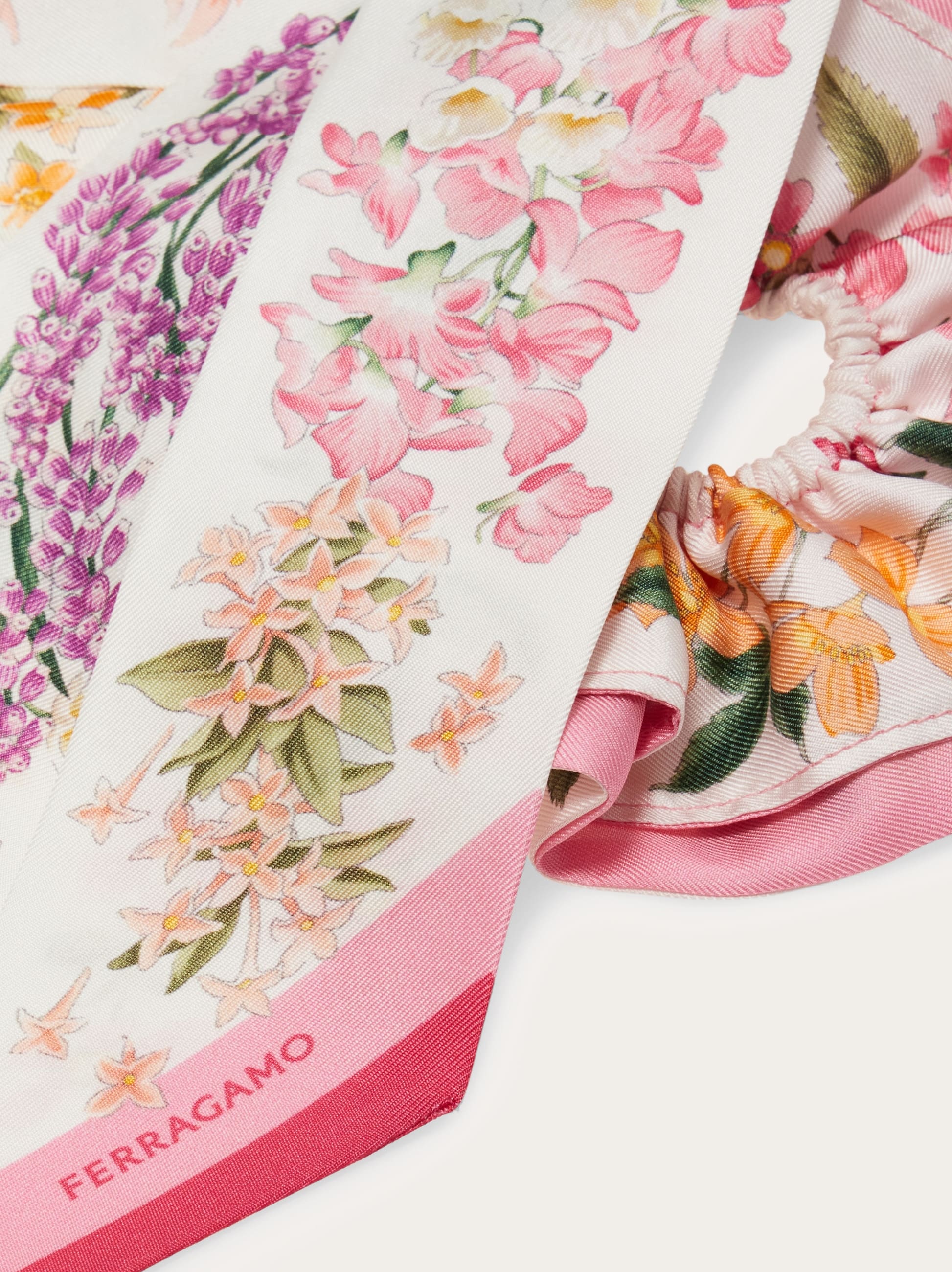 Spring print silk scrunchie with mini bandeau - Women | Ferragamo