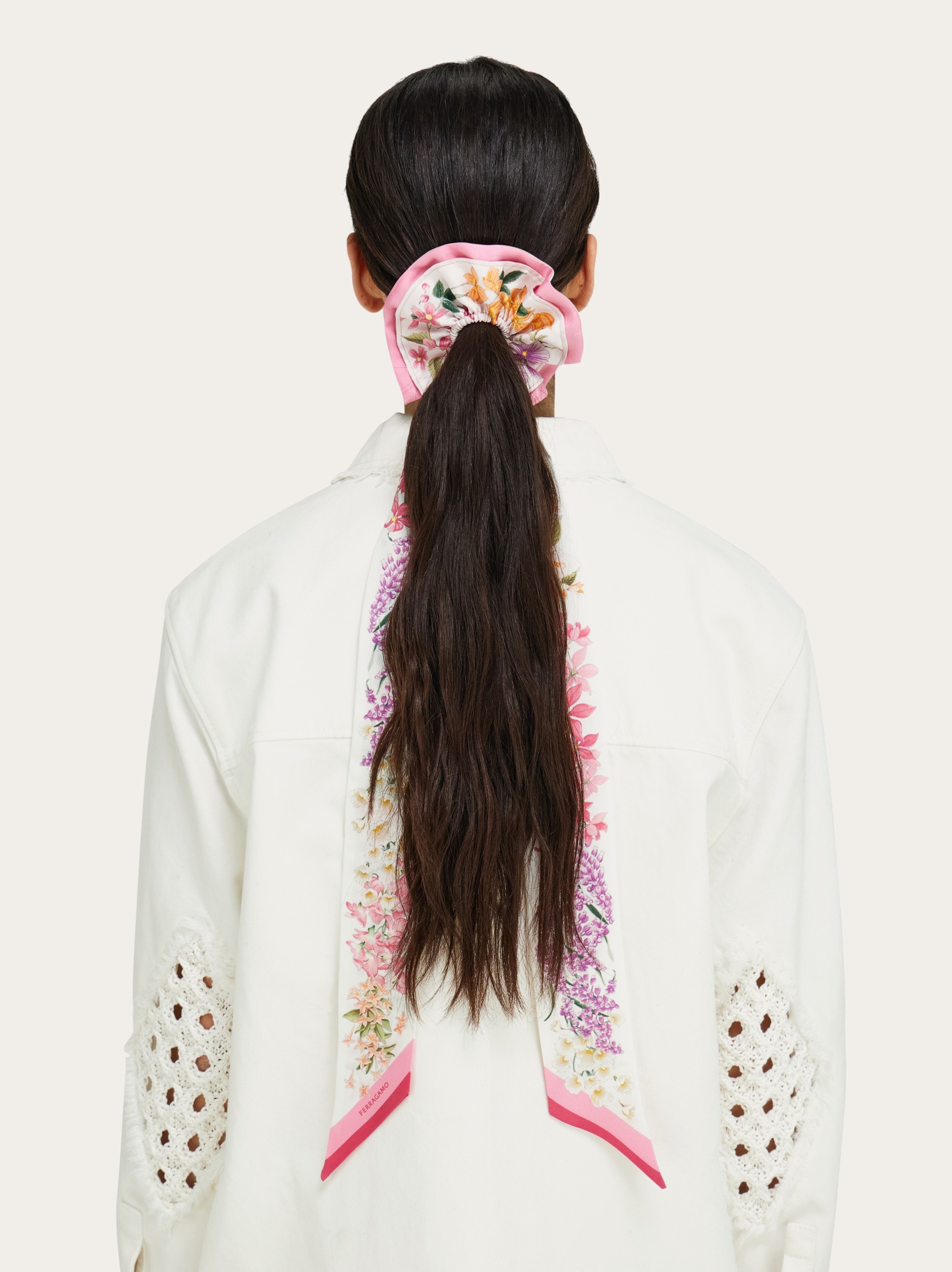 Ferragamo シルク×コットン 花柄 アンサンブルニット サーモンピンク