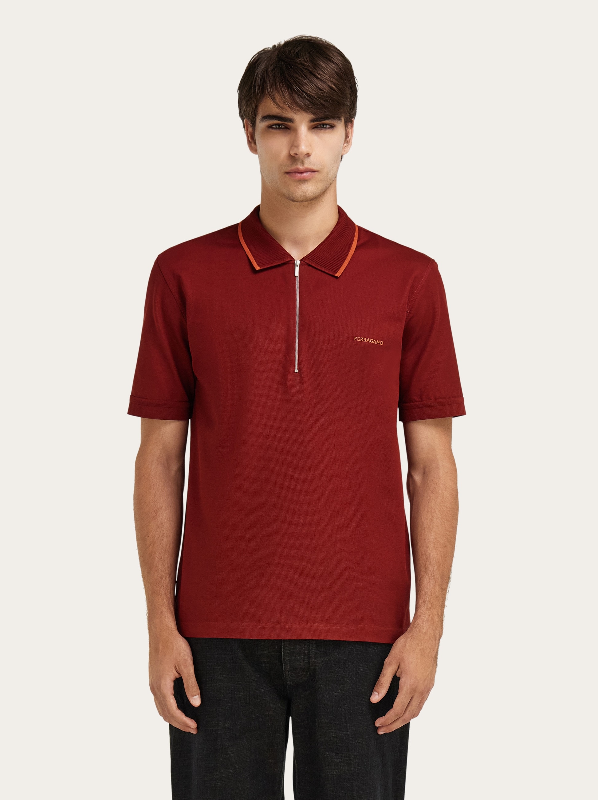 Cotton polo shirt with zip closure - Men | Ferragamo