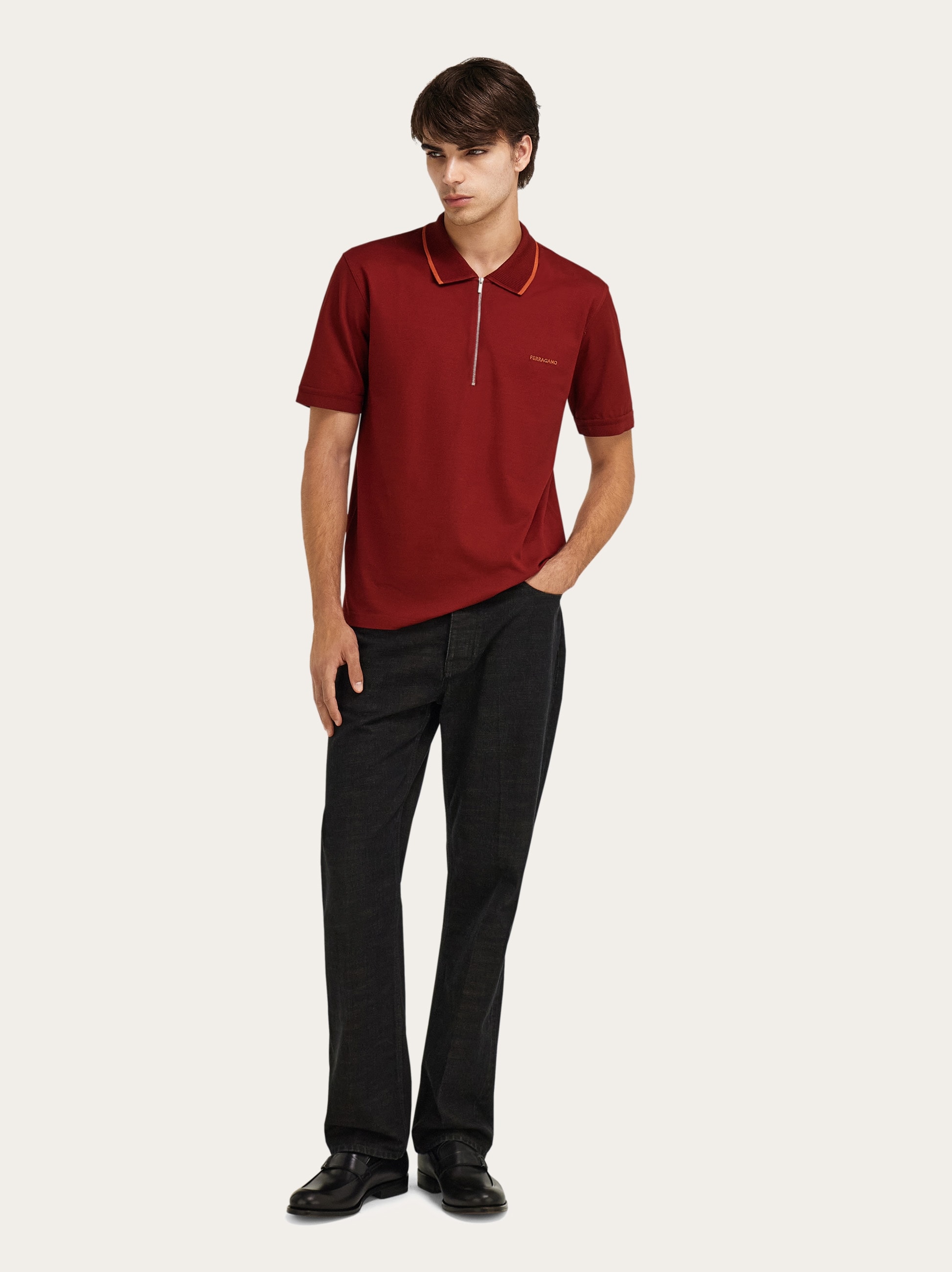 Cotton polo shirt with zip closure - Men | Ferragamo