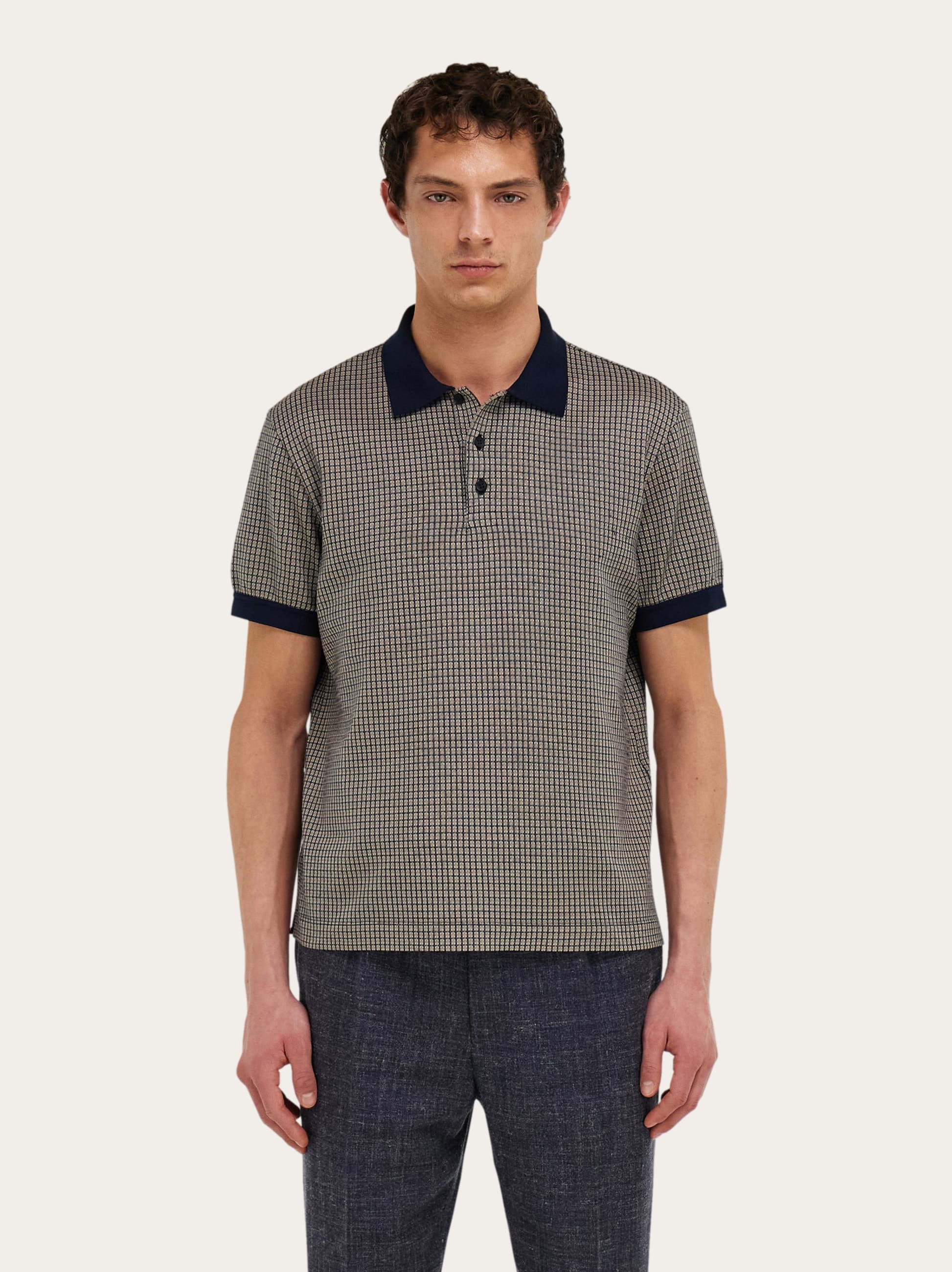 Short sleeve micro check polo - Men | Ferragamo