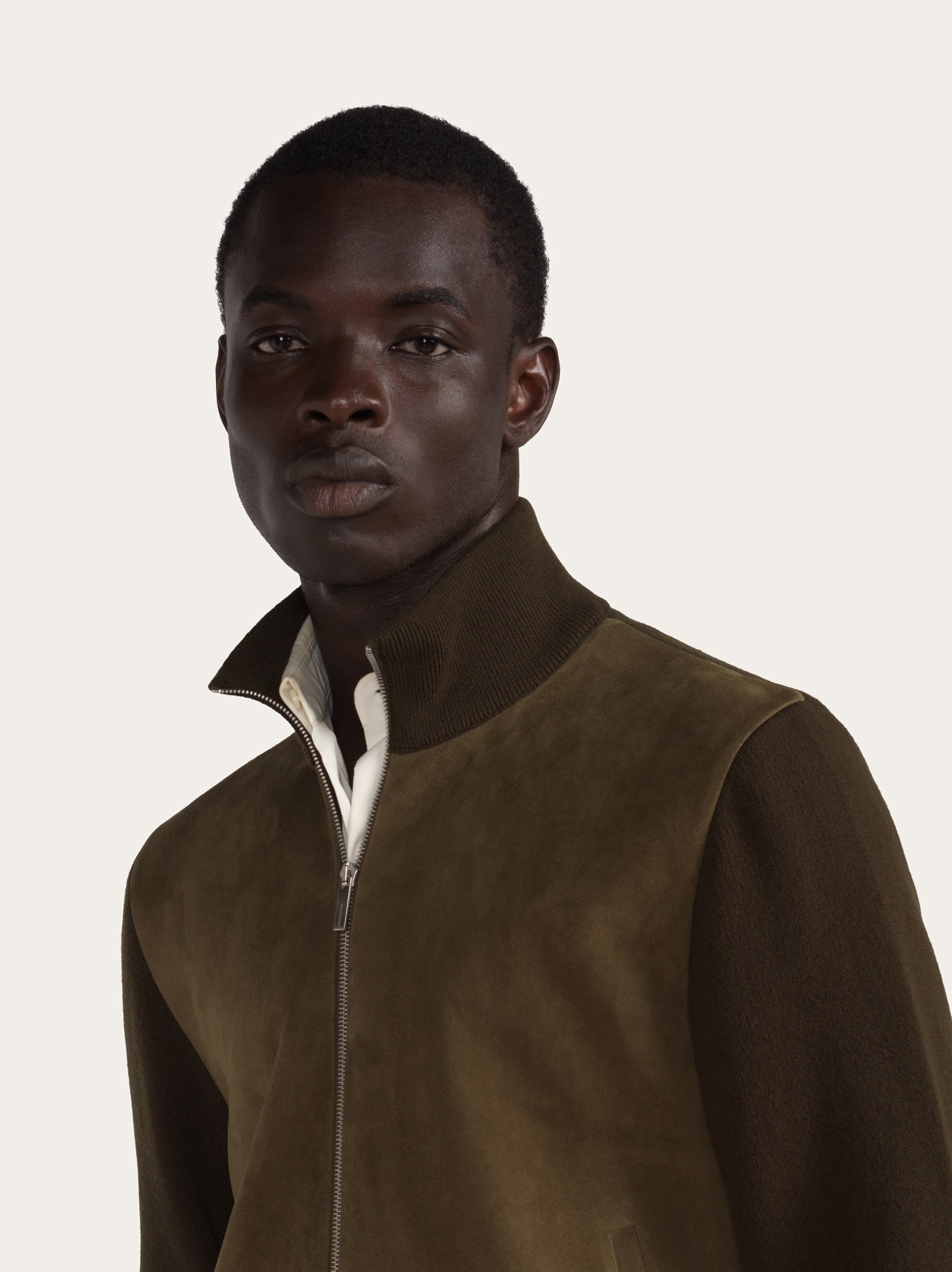 Suede blouson with knitted details - Men | Ferragamo