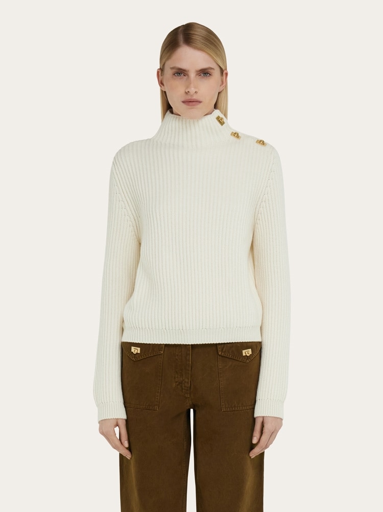 Knitted mock neck sweater with Gancini detail Gallery image 2