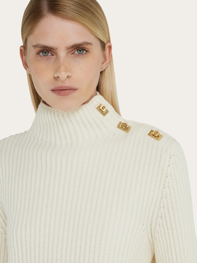 Knitted mock neck sweater with Gancini detail Gallery image 4