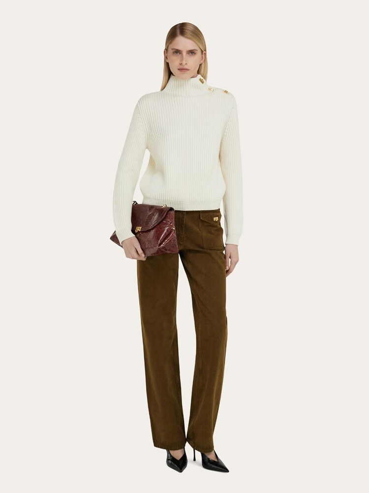 Knitted mock neck sweater with Gancini detail Gallery image 5