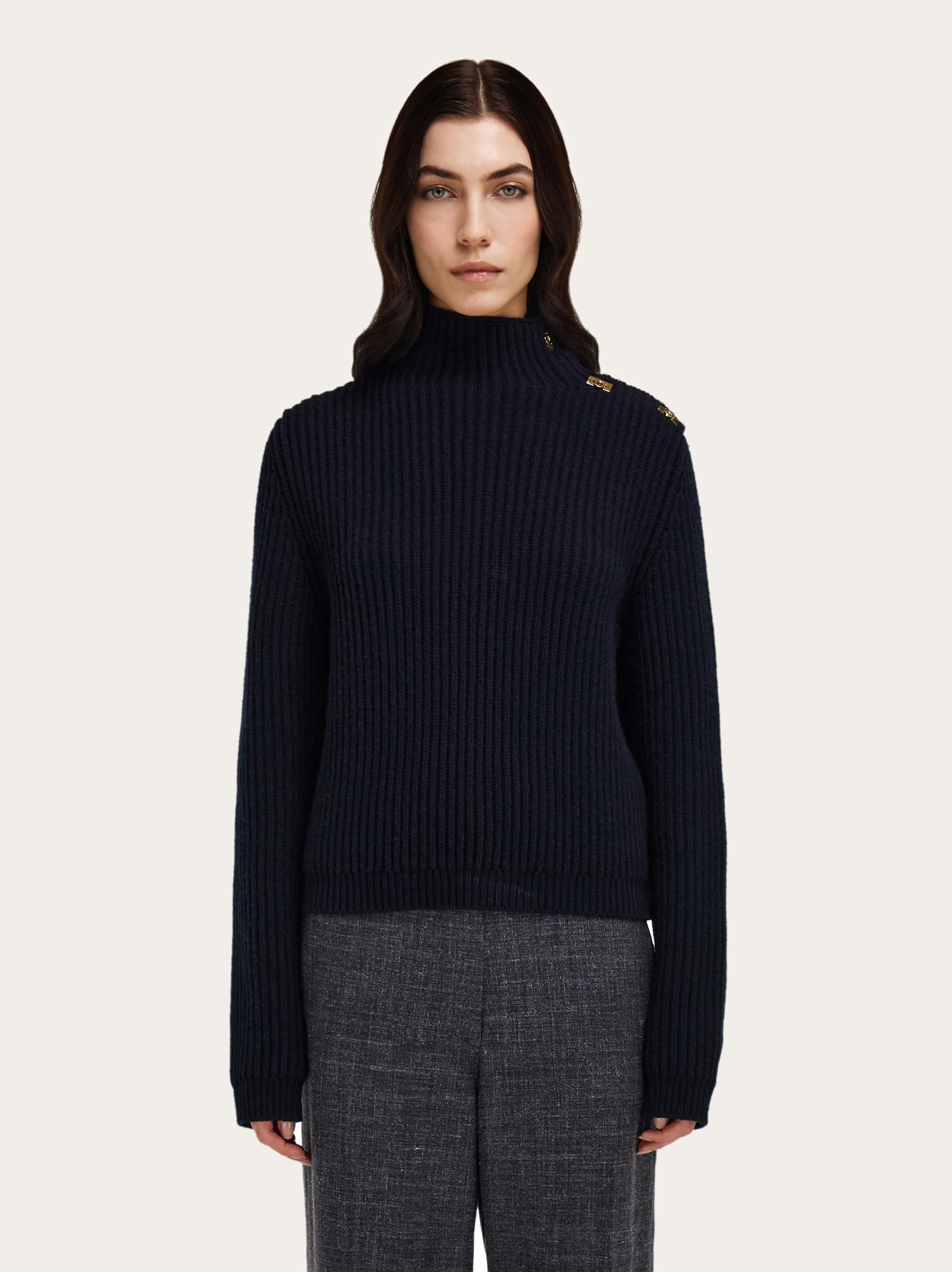 Knitted sweater with Gancini button detail - Women | Ferragamo