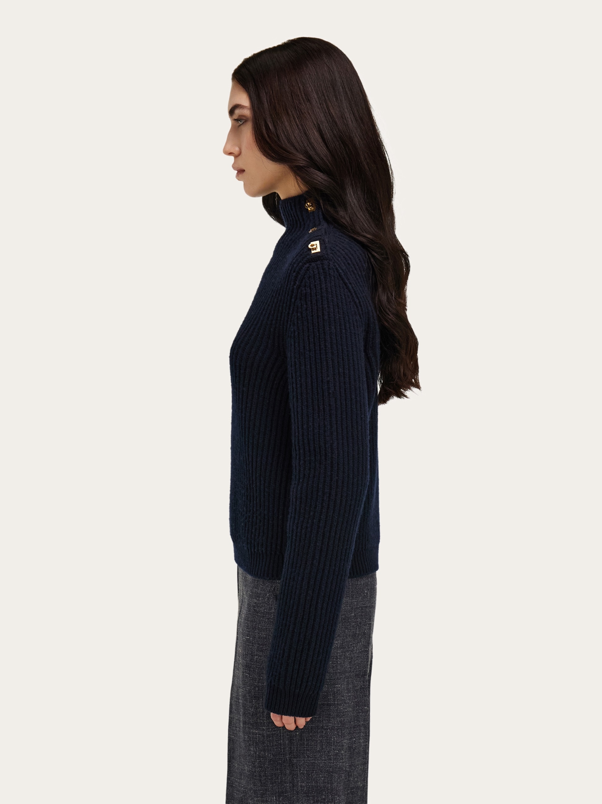Knitted sweater with Gancini button detail - Women | Ferragamo