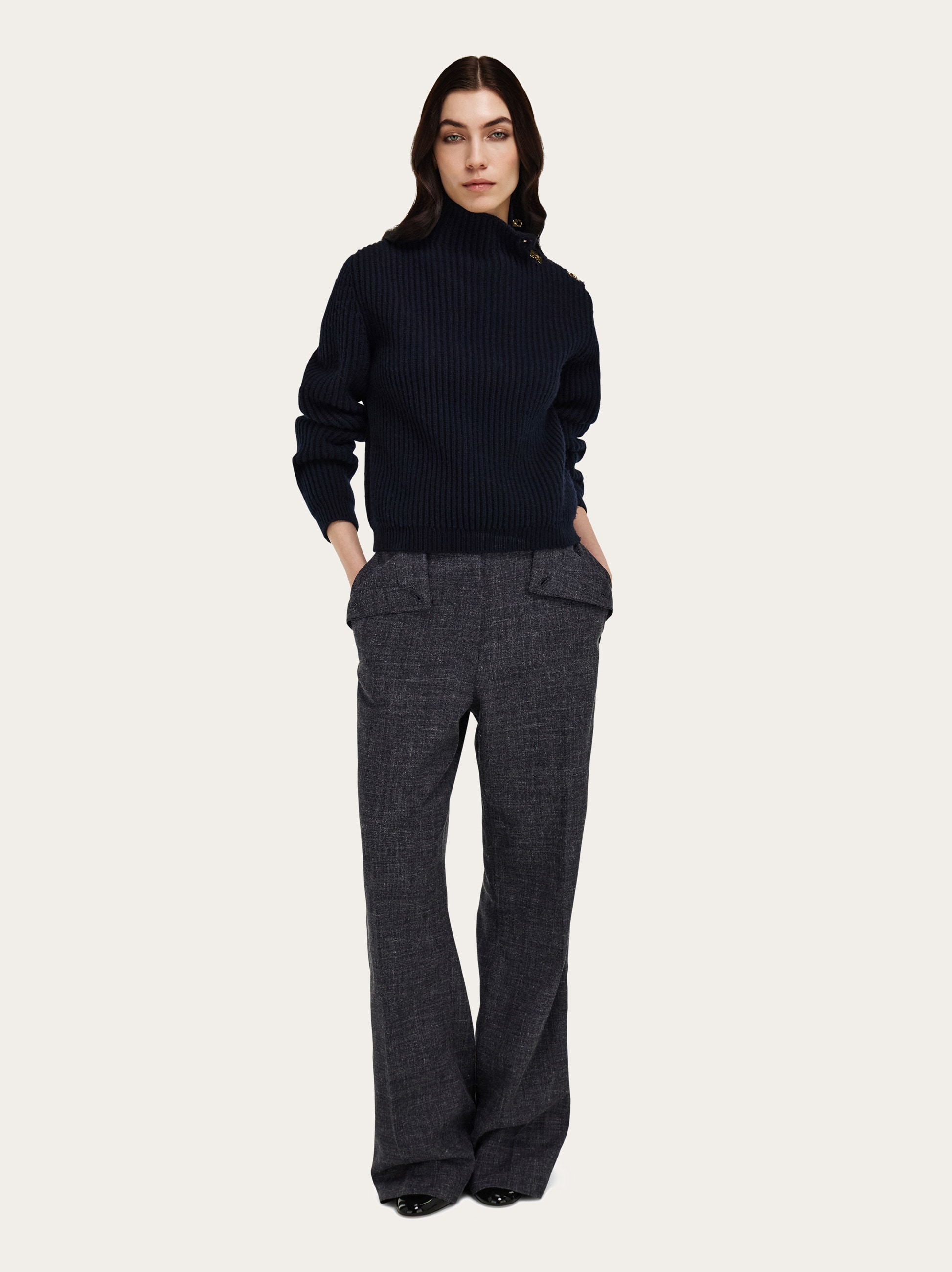 Knitted sweater with Gancini button detail - Women | Ferragamo