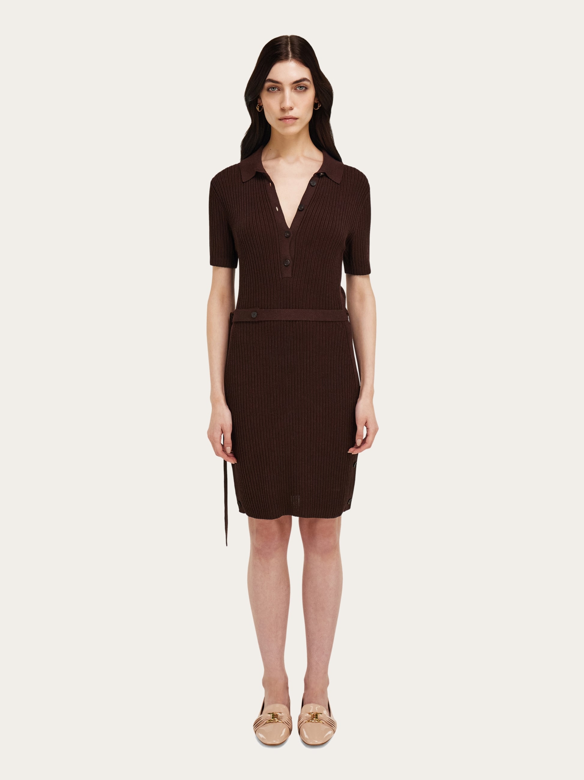 knitted polo neck dress Ferragamo Women Brown vintagepainted