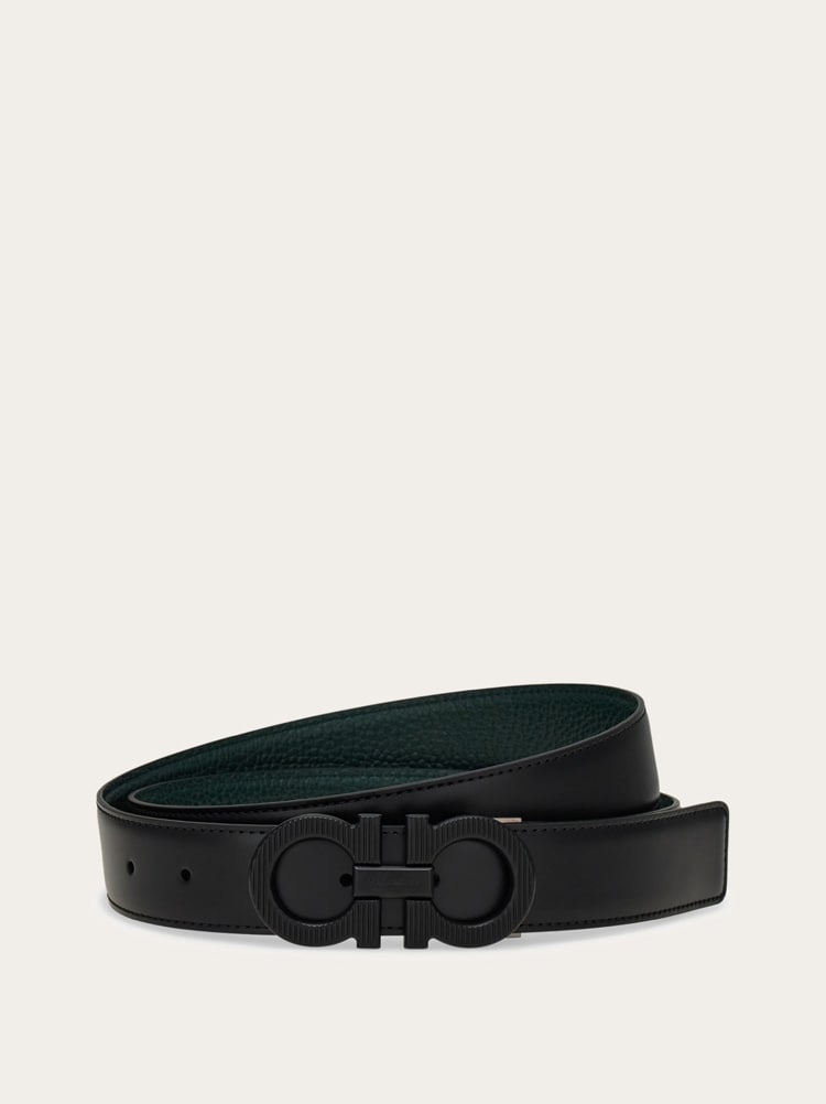 Reversible and adjustable knurled Gancini belt Gallery image 1