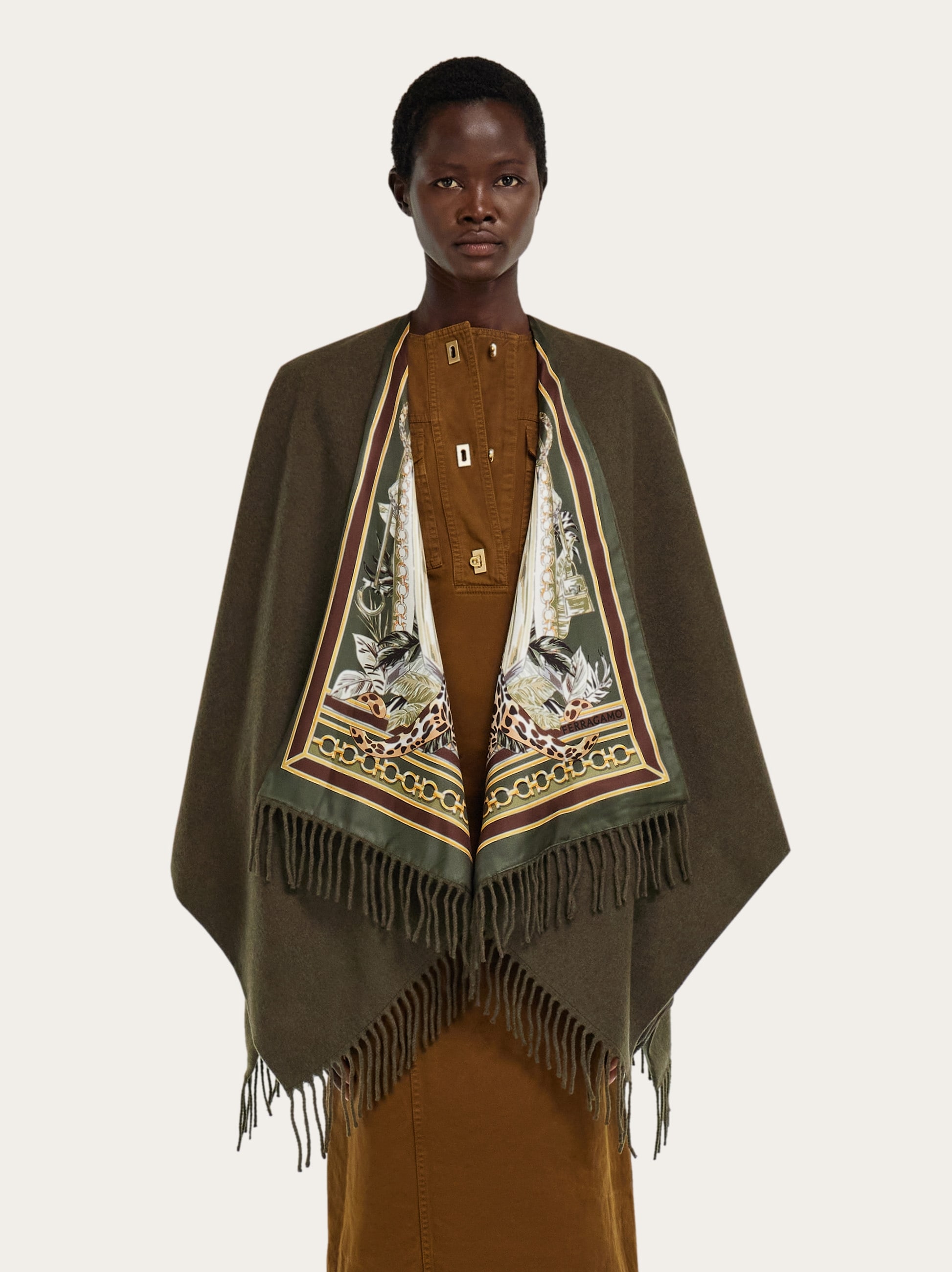 Feline print cashmere and silk reversible cape - Women | Ferragamo