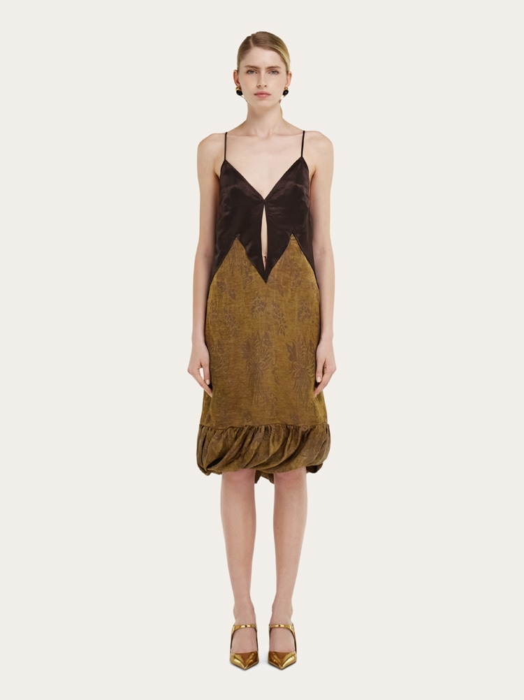 Satin and linen slip dress Gallery image 2