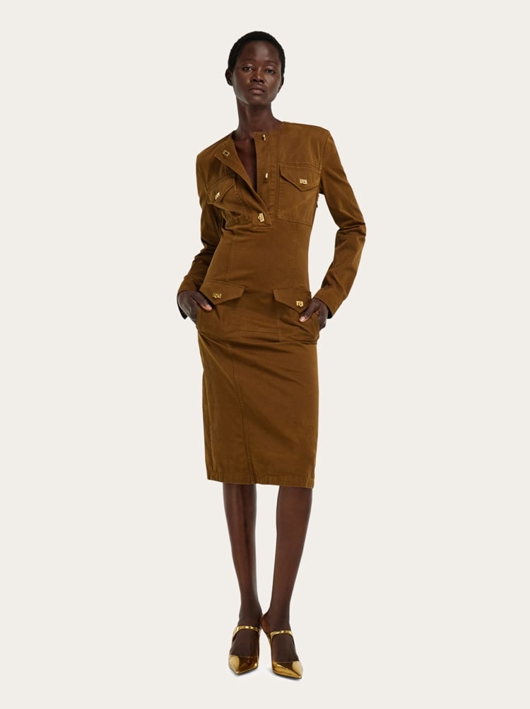 Abito midi in gabardina lavata Gallery image 6