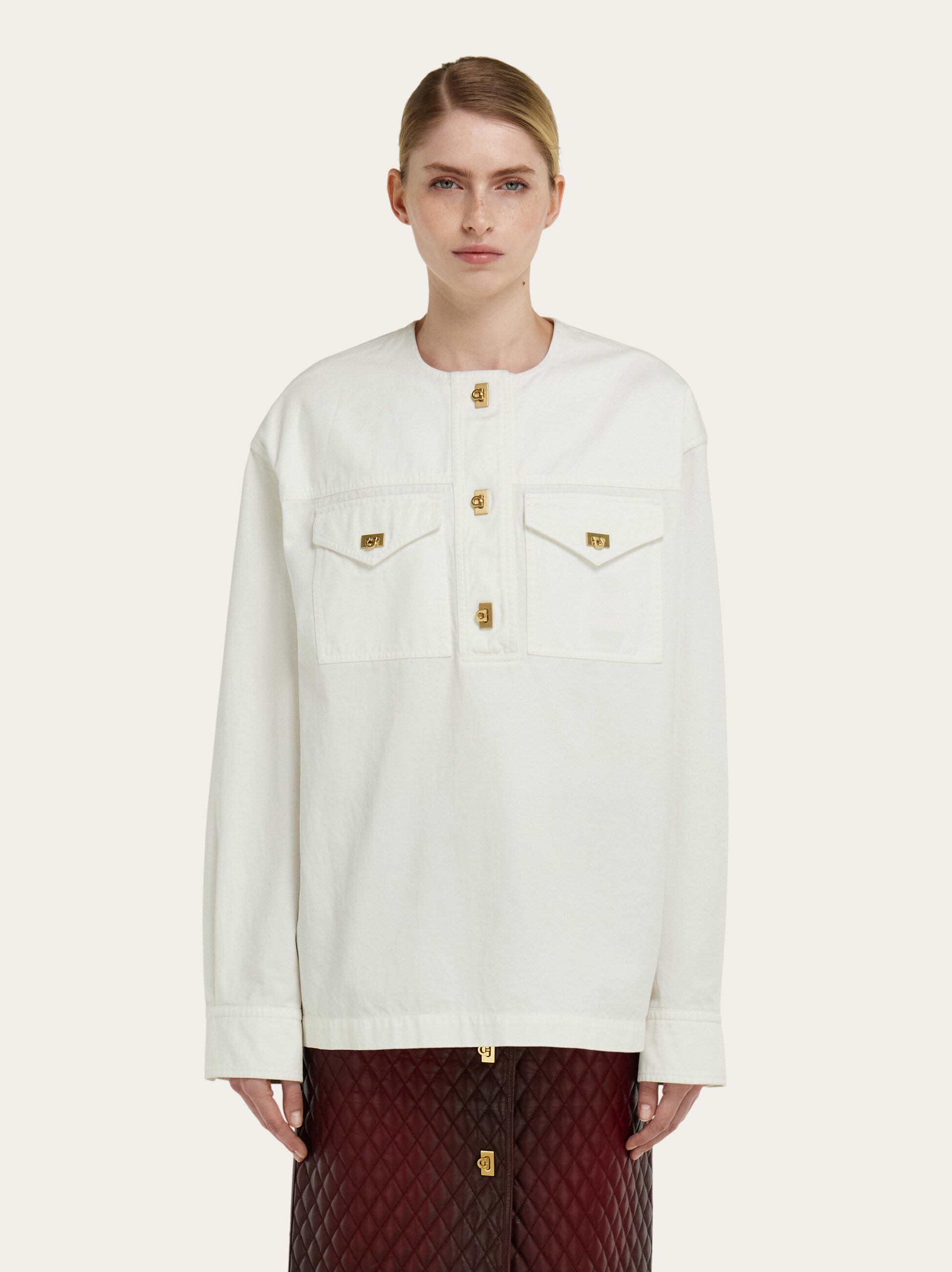 Salvatore Ferragamo フェラガモ シャツワンピース プリーツ Washed gabardine shirt - Women | Ferragamo