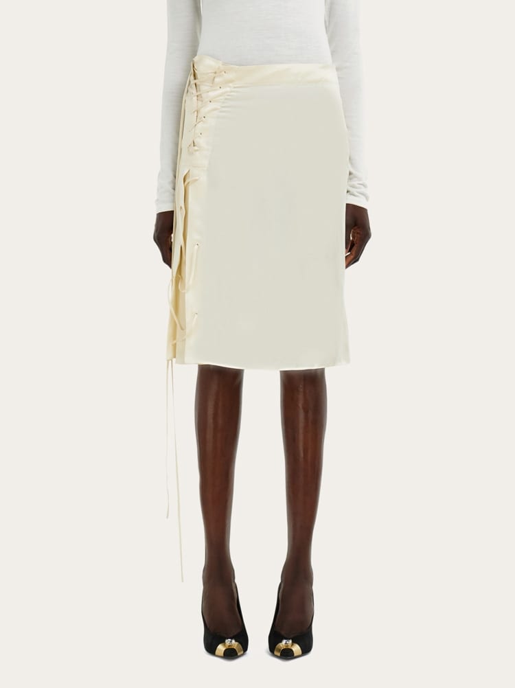 Satin skirt with string tie detail Gallery image 2