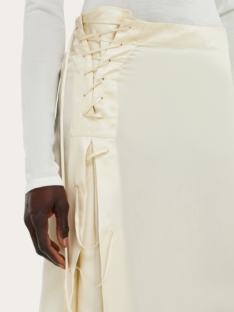 Satin skirt with string tie detail Gallery image 5
