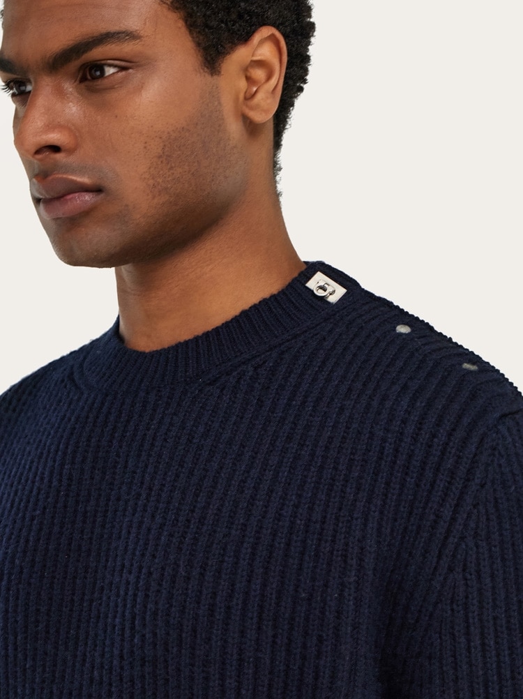 Rib knit crew neck sweater with Hug buckle detail Gallery image 4