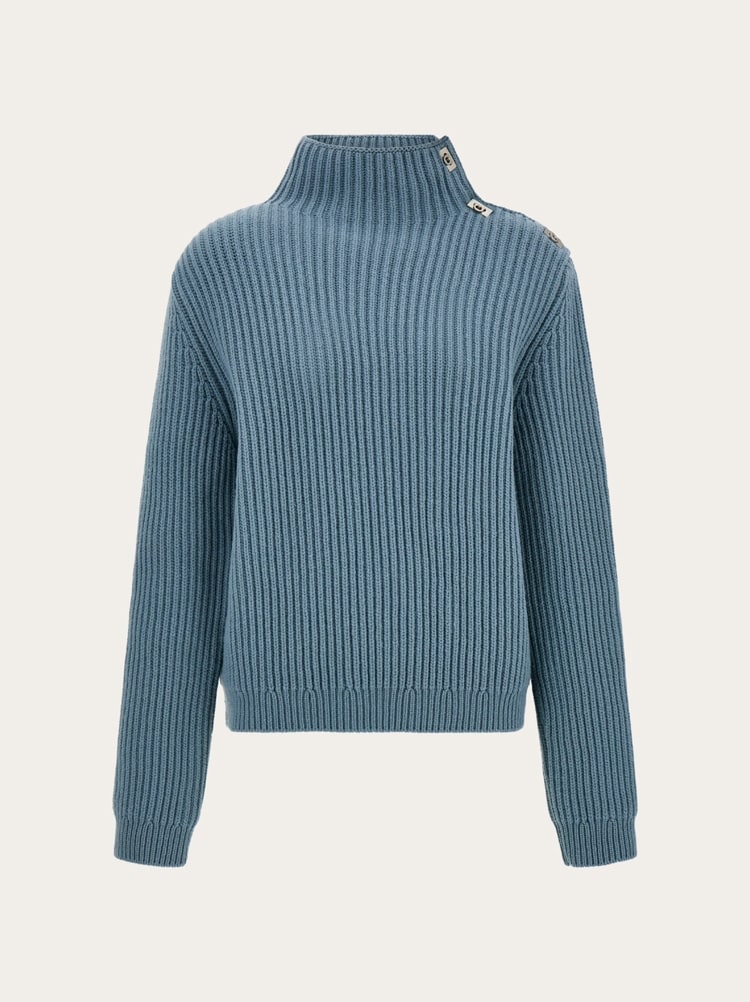Knitted mock neck sweater with Gancini detail Gallery image 1