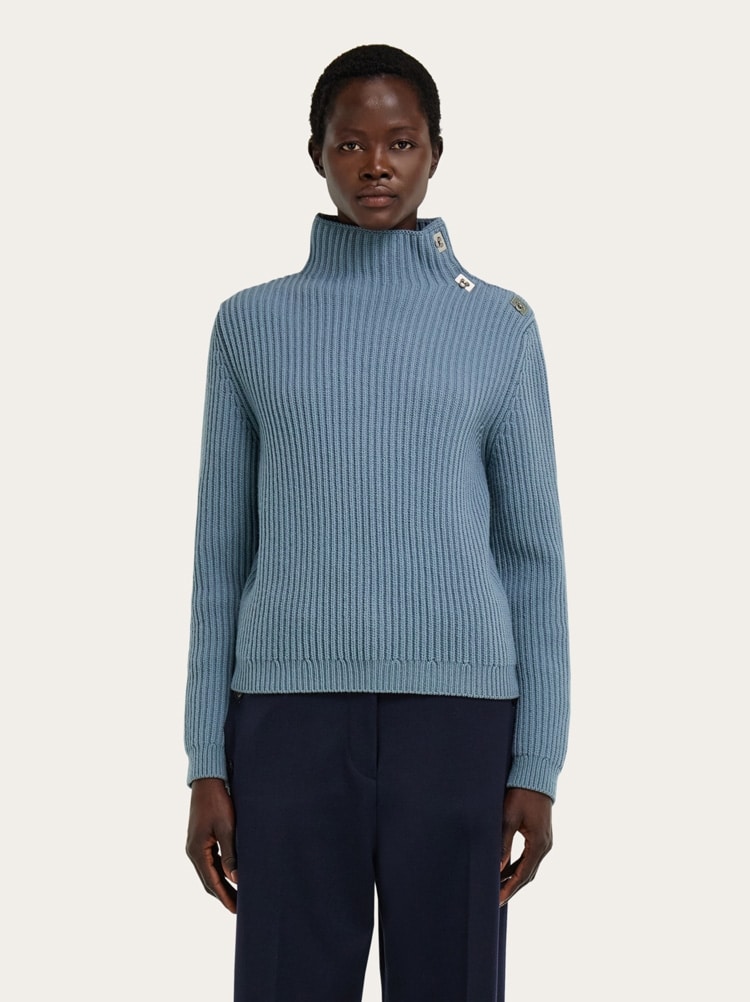 Knitted mock neck sweater with Gancini detail Gallery image 2