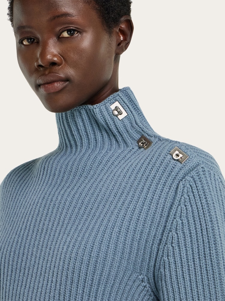 Knitted mock neck sweater with Gancini detail Gallery image 4